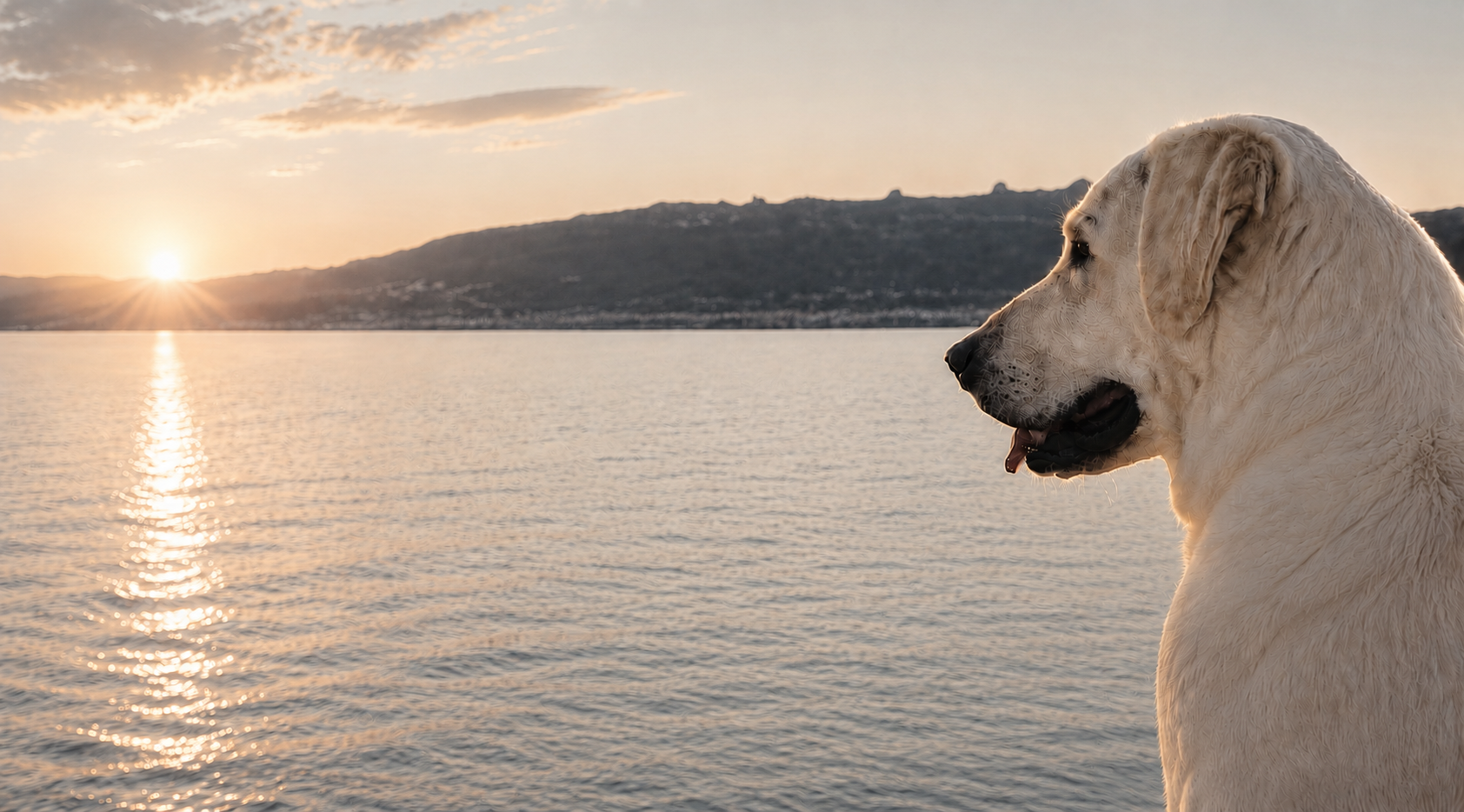 Koly mirando el horizonte mediterráneo al atardecer